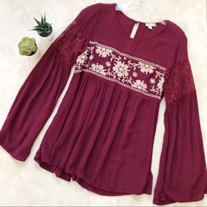Eyeshadow Floral Lace Embroidered Bell Sleeve Sz M